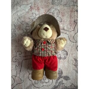 Vintage Furskins Bear Xavier Roberts Plaid Shirt Red Pants Plush Toy 1980s